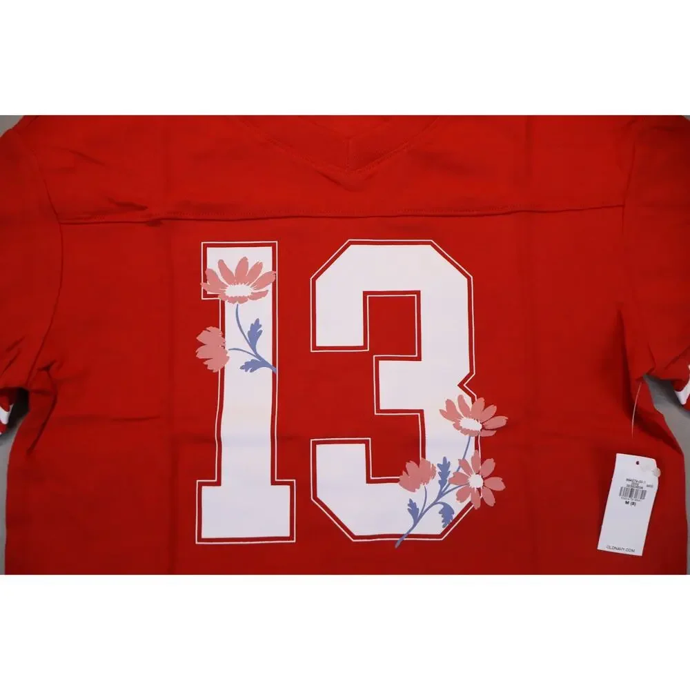 NEW Old Navy Kid Girl Red 13 Football V Neck Oversized T Shirt Top Size M